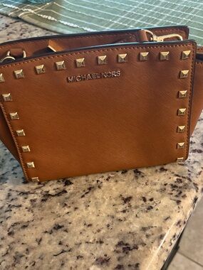 Michael Kors Cognac Studded Saffiano Leather Crossbody